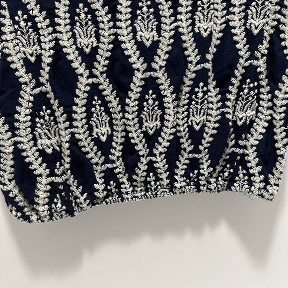 SOLITAIRE Embroidered with Scallop Sleeves  and Garterized Waist Top; Color Blue - Picture 3 of 4